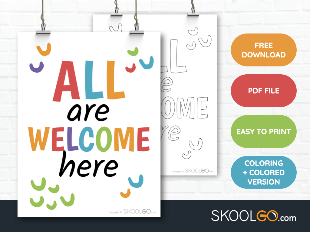 Free Classroom Poster - All Are Welcome Here - SkoolGO
