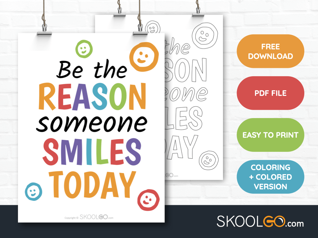 Free Classroom Poster - Be The Reason Someone Smiles Today - SkoolGO