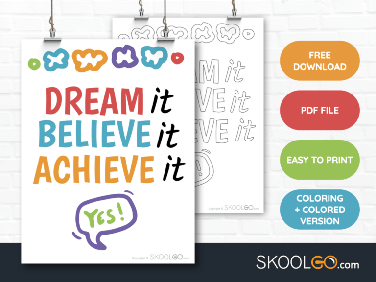 Free Classroom Poster - Dream It Believe It Achieve It - SkoolGO