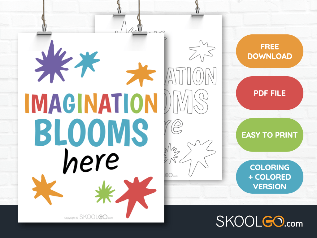 Free Classroom Poster - Imagination Blooms Here - SkoolGO