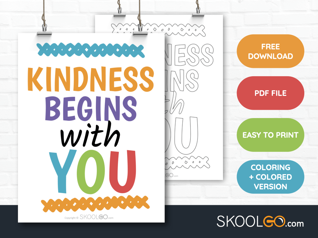 Free Classroom Poster - Kindness Begins With You - SkoolGO
