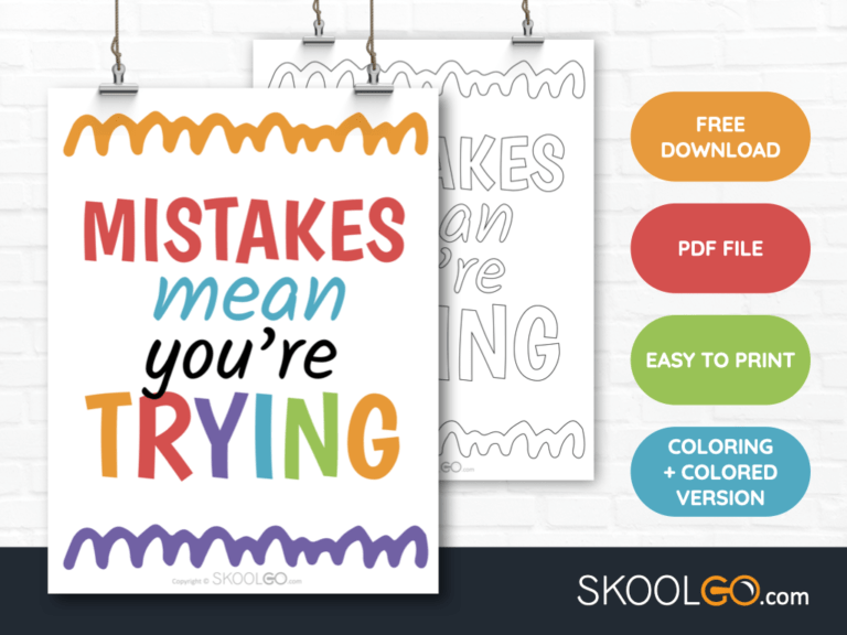 Free Classroom Poster - Mistakes Mean You are Trying - SkoolGO