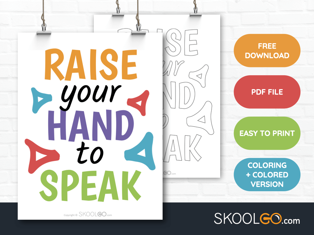 Free Classroom Poster - Raise Your Hand To Speak - SkoolGO