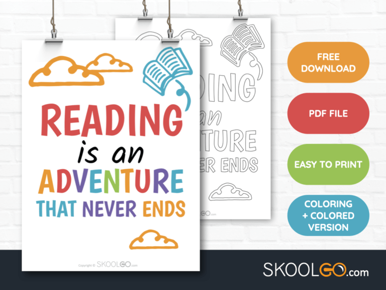 Free Classroom Poster - Reading is an Adventure That Never Ends - SkoolGO