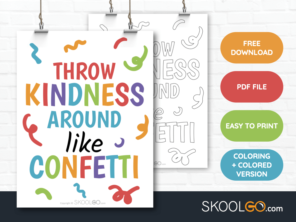 Free Classroom Poster - Throw Kindness Around Like Confetti - SkoolGO