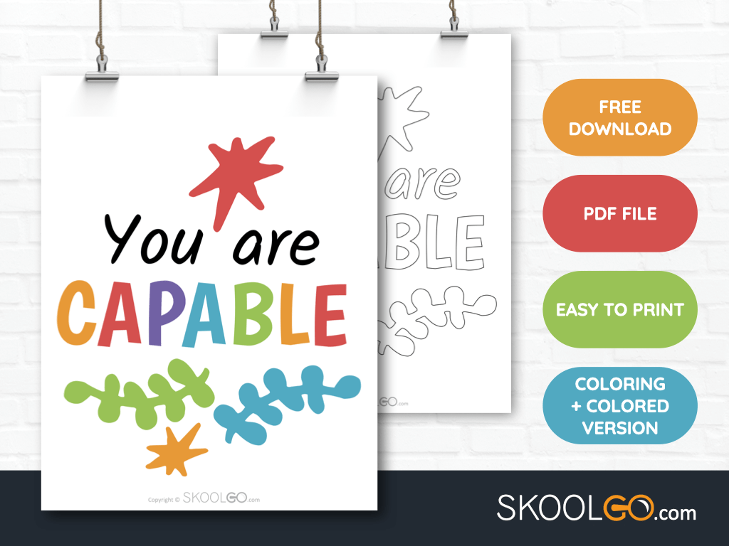 Free Classroom Poster - You Are Capable - SkoolGO
