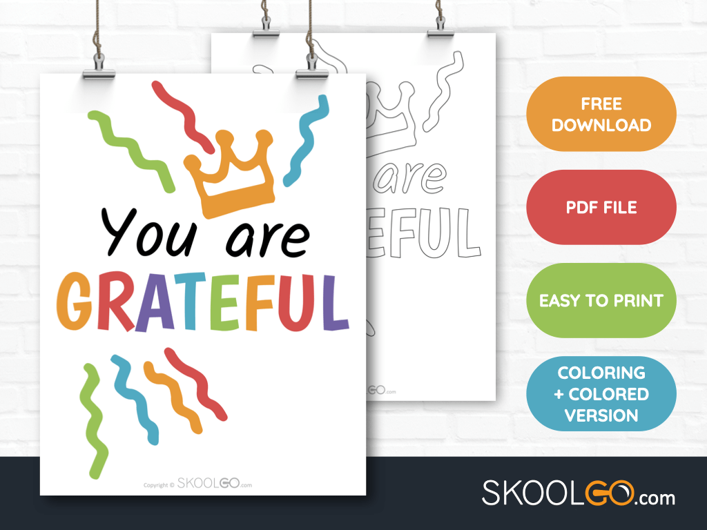 Free Classroom Poster - You Are Grateful - SkoolGO