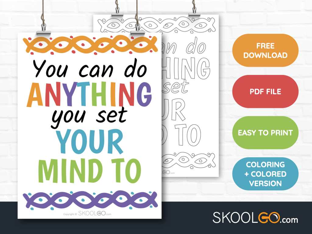 Free Classroom Poster - You Can Do Anything You Set Your Mind To - SkoolGO