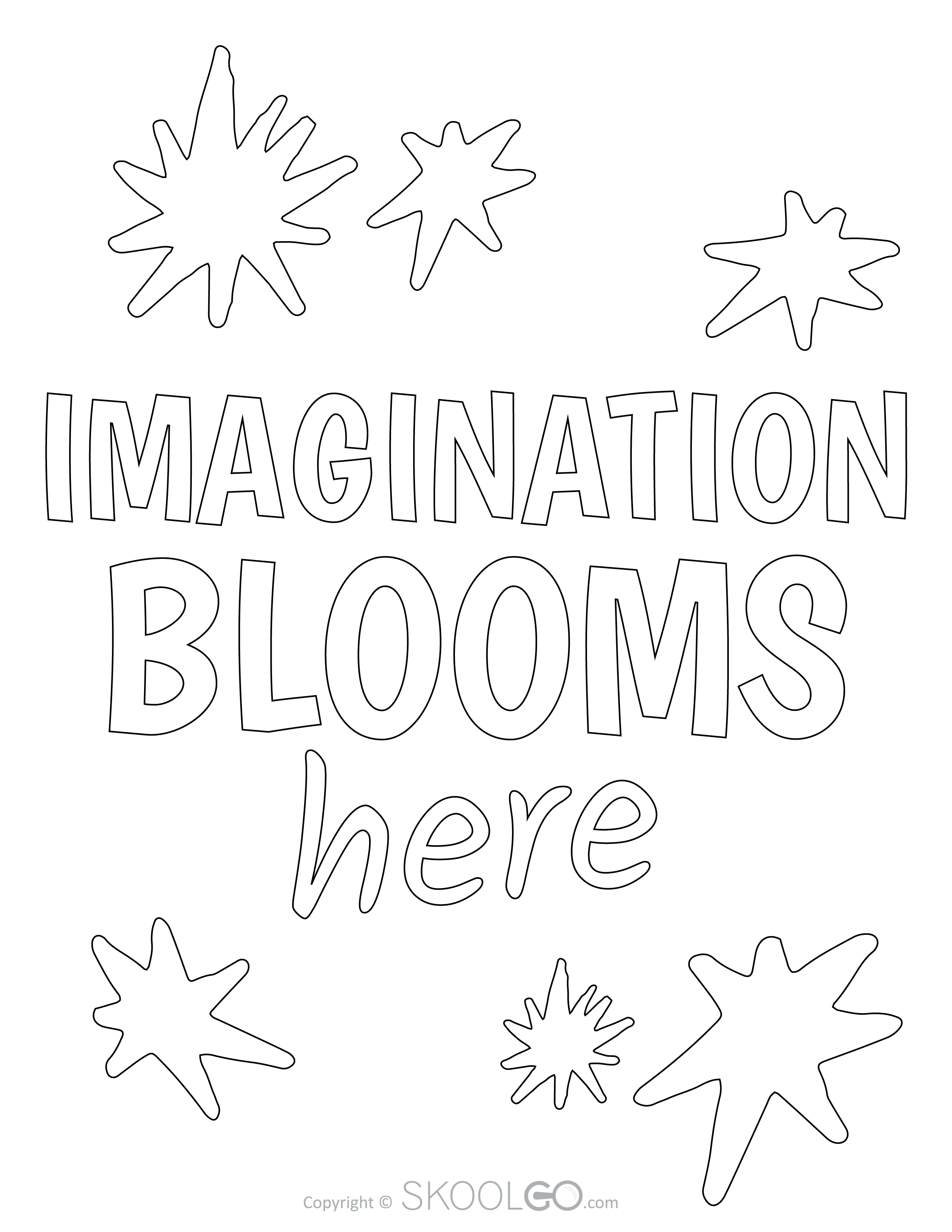 Imagination Blooms Here - Free Coloring Version Poster