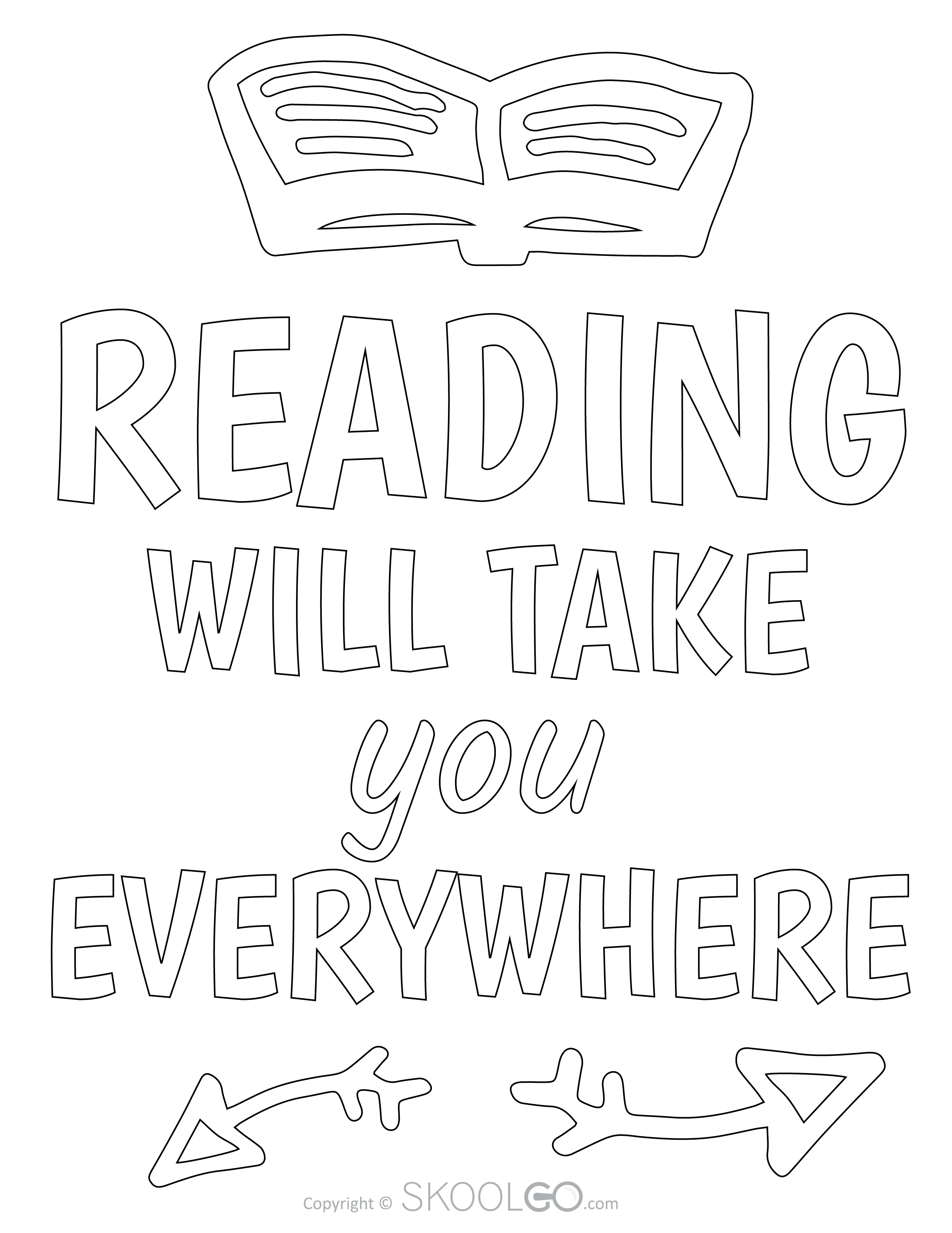 Reading Will Take You Everywhere - Free Coloring Version Poster