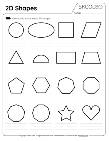 2D Shapes - Free Black and White Worksheet Activity for Kids