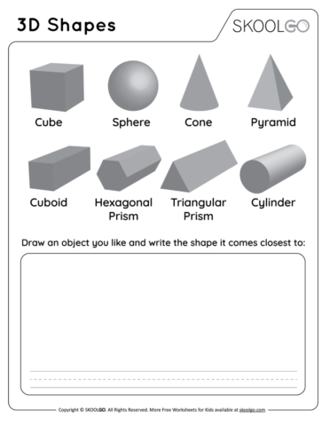 3D Shapes - Free Black and White Worksheet for Kids