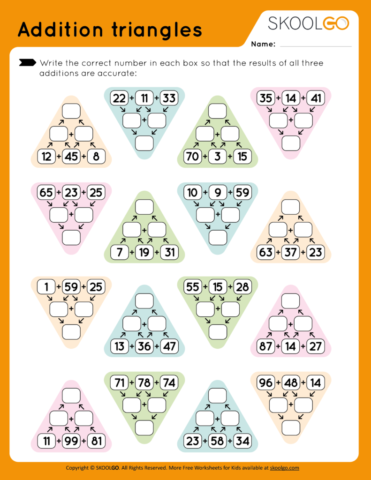 Free Addition Triangles Worksheet for kids