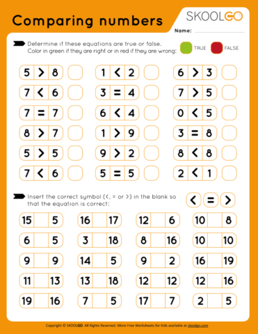 Free Comparing Numbers Worksheet for kids