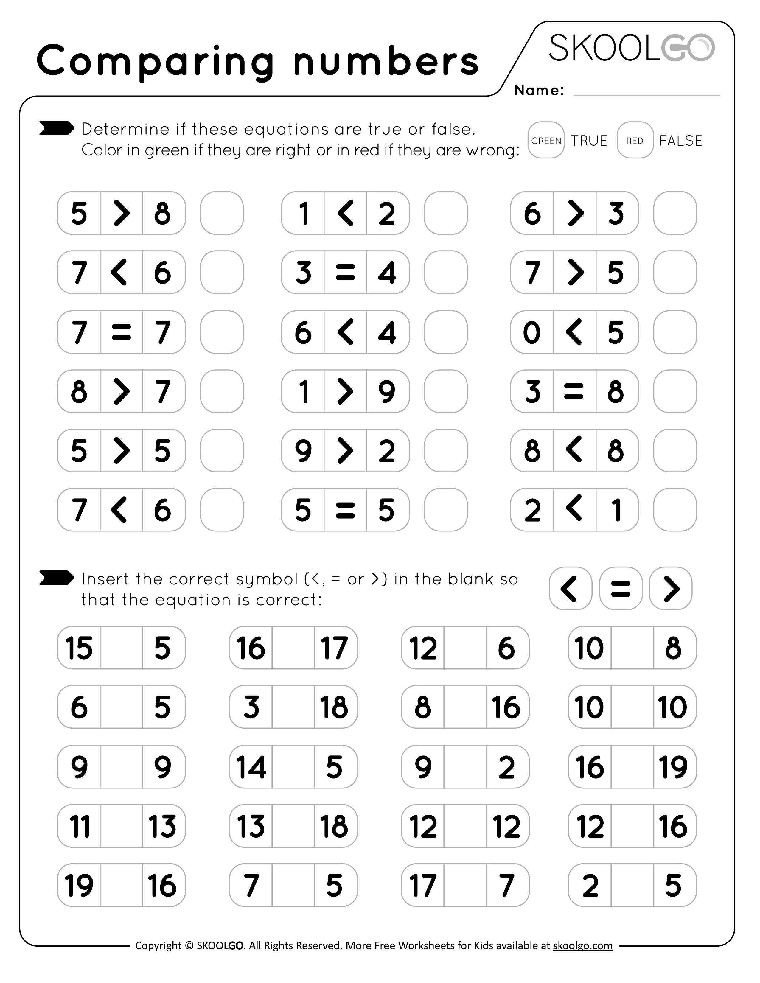 Comparing Numbers SKOOLGO