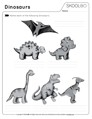 Dinosaurs - Free Black and White Worksheet Activity for Kids