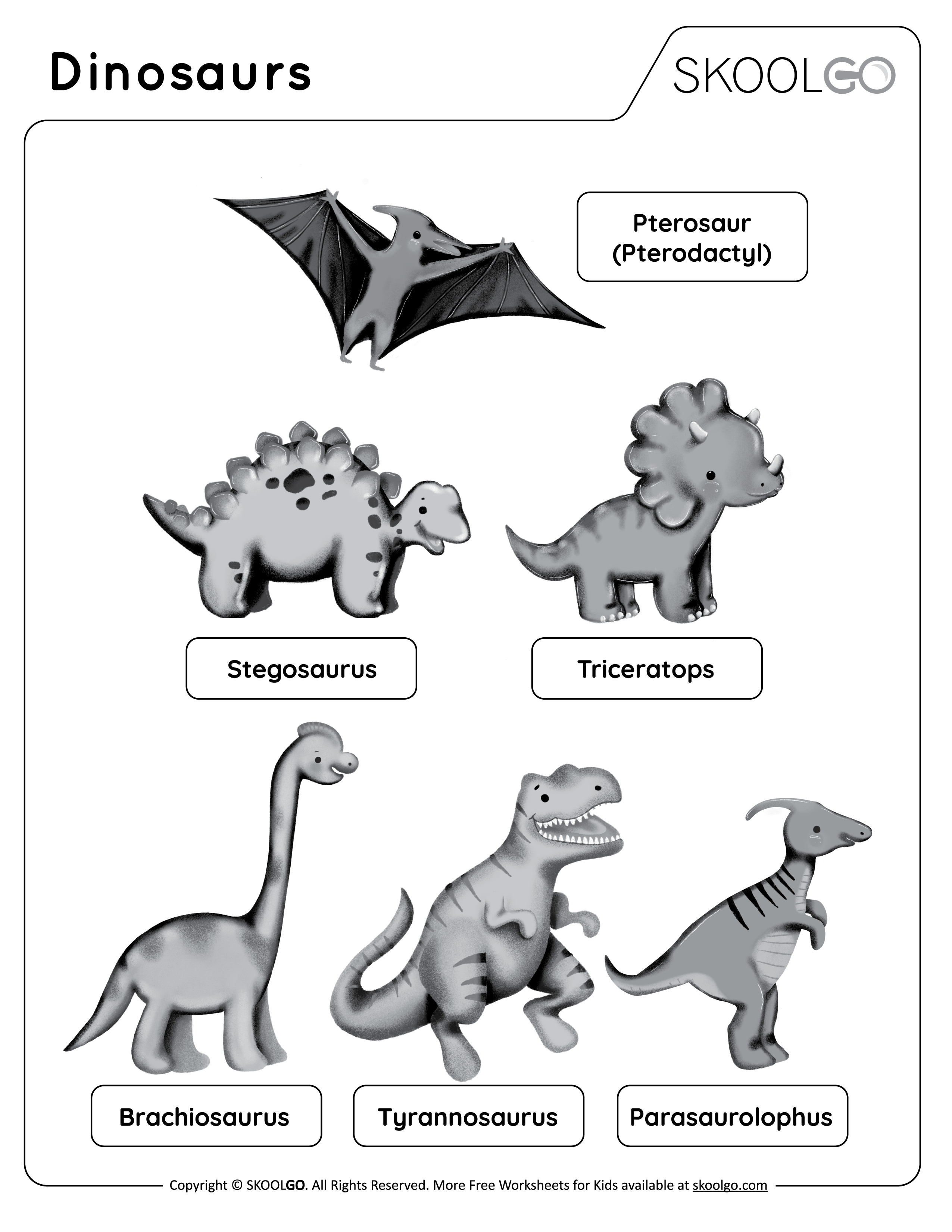 Dinosaurs - Free Black and White Worksheet for Kids