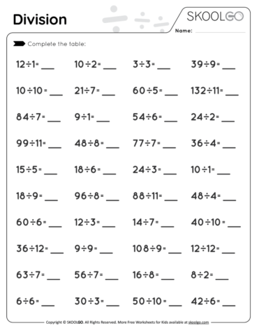 Division - Free Black and White Worksheet Activity for Kids