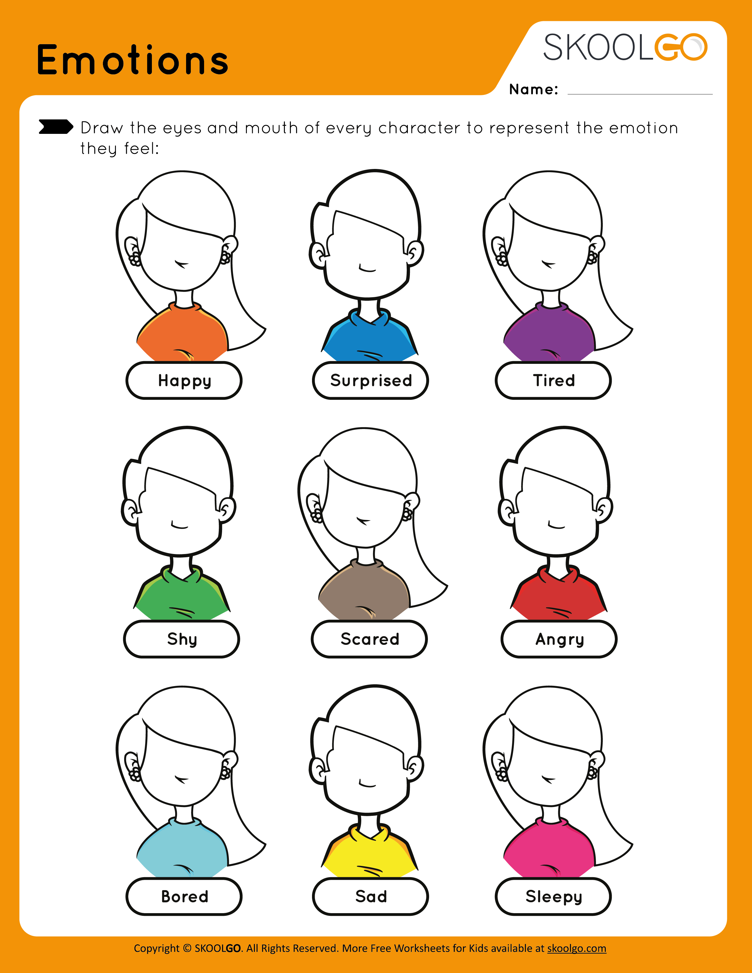 Free Emotions Worksheet for kids
