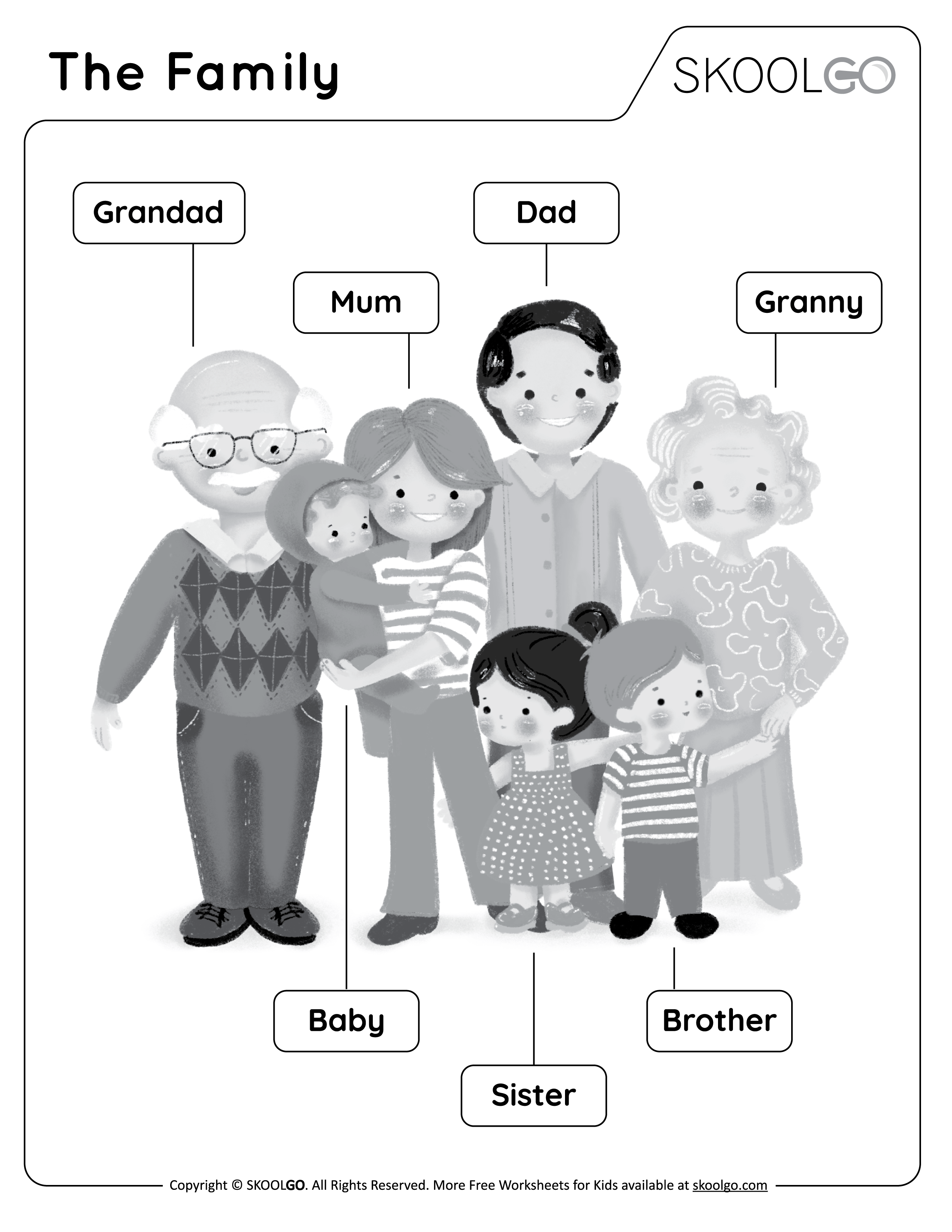 The Family - Free Black and White Worksheet for Kids