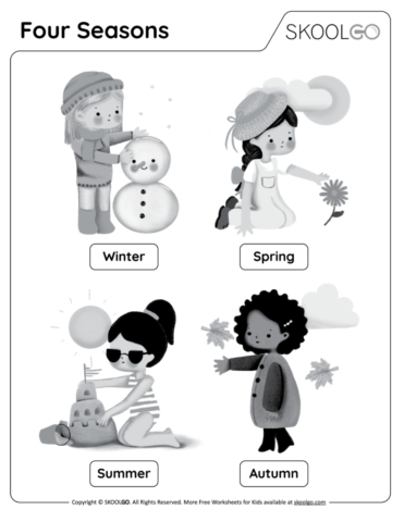 Four Seasons - Free Black and White Worksheet for Kids