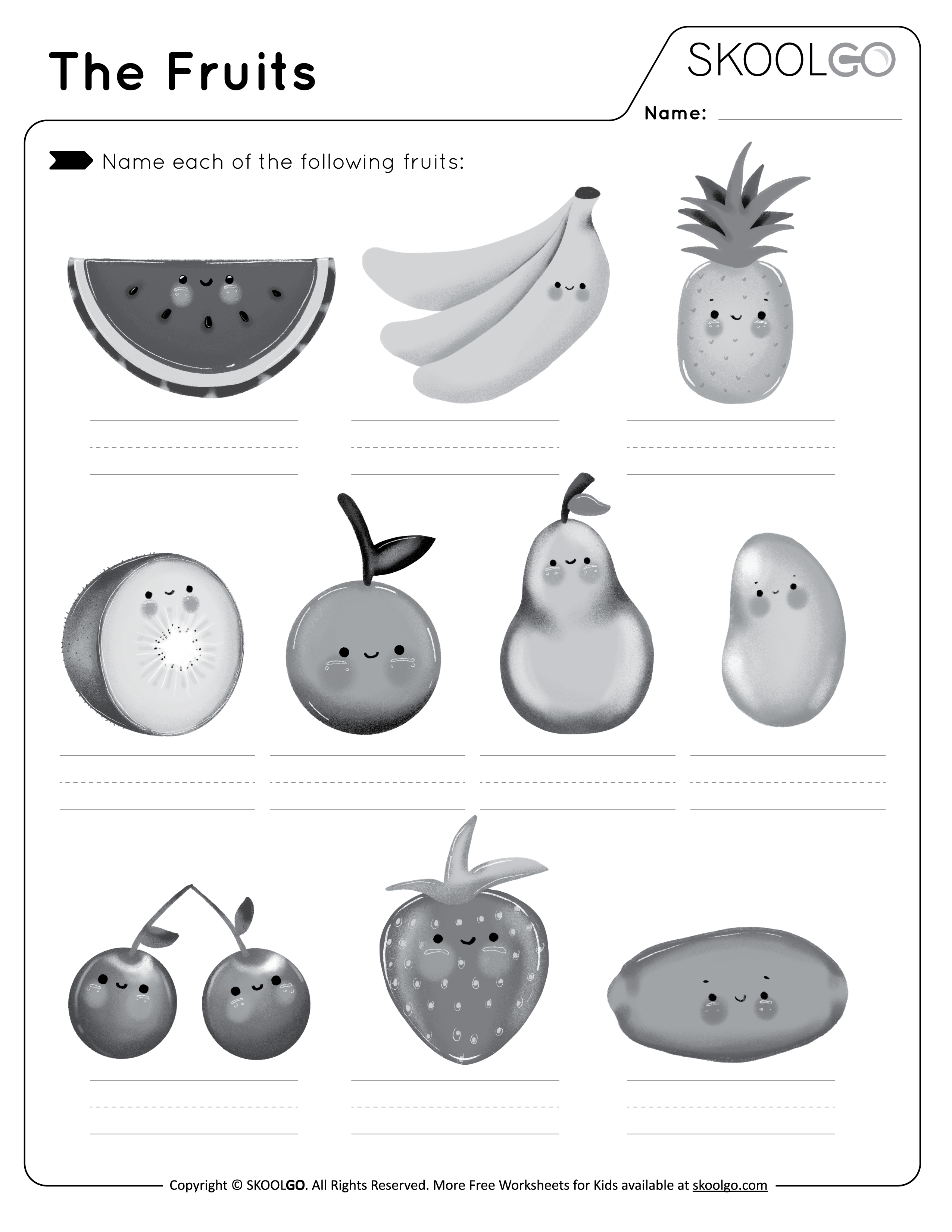 The Fruits - Free Black and White Worksheet Activity for Kids
