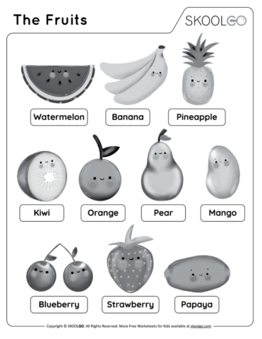 The Fruits - Free Black and White Worksheet for Kids