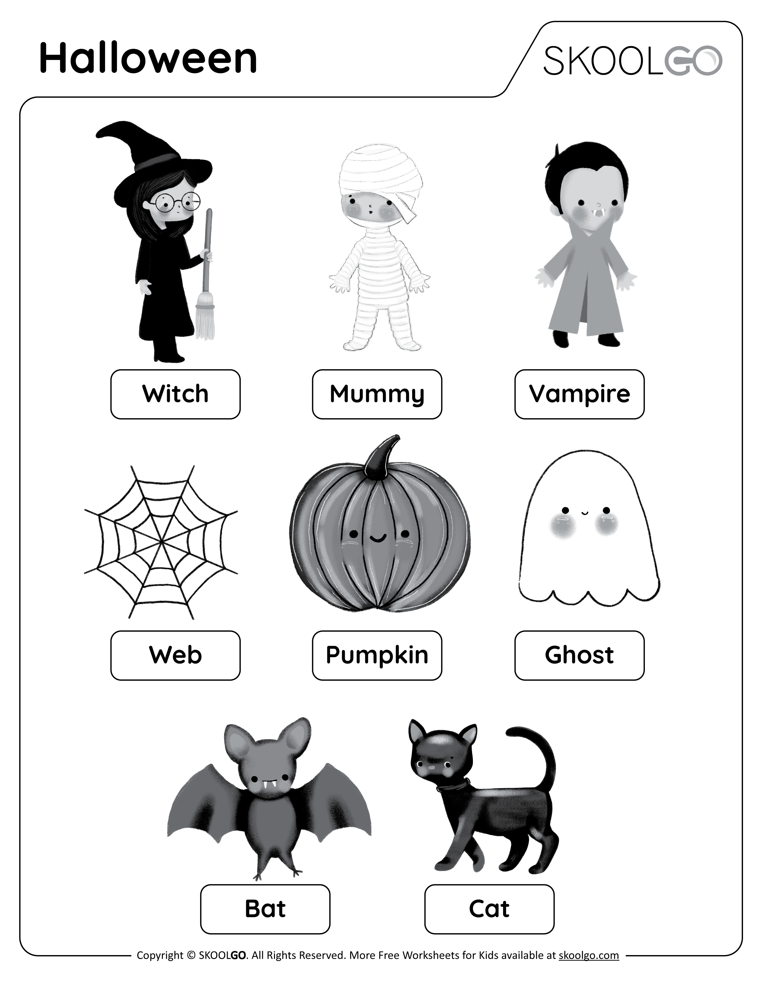 Halloween - Free Black and White Worksheet for Kids