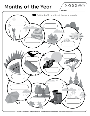 Months of the Year - Free Black and White Worksheet Activity for Kids