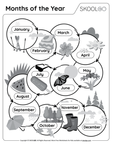 Months of the Year - Free Black and White Worksheet for Kids