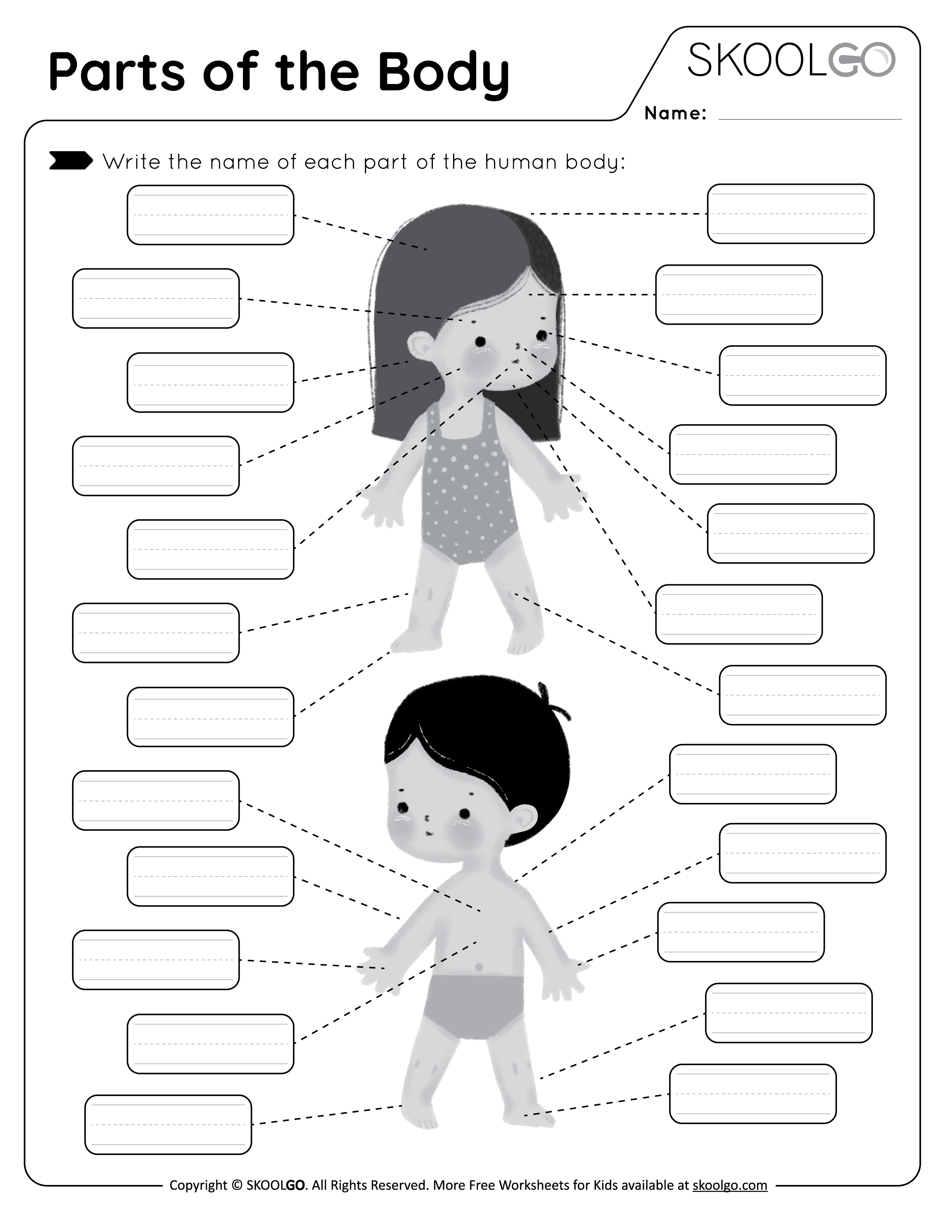Parts of the Body - Free Black and White Worksheet Activity for Kids