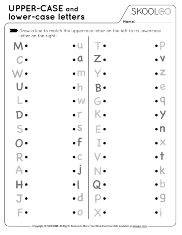 Free Upper-Case and Lower-case Letters Worksheet for Kids - Black and White version
