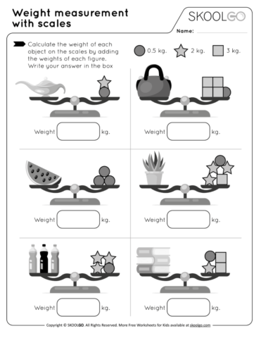 Free Weight Measurement with-Scales Worksheet for Kids - Black and White