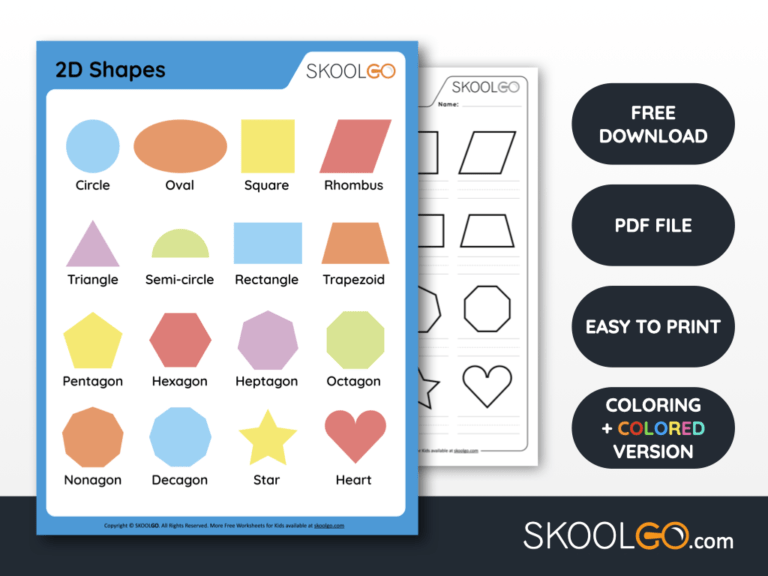 Free Worksheet for Kids - 2D Shapes - SKOOLGO