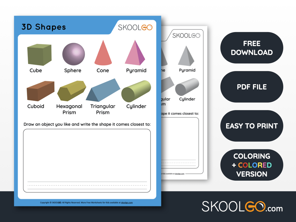 Free Worksheet for Kids - 3D Shapes - SKOOLGO