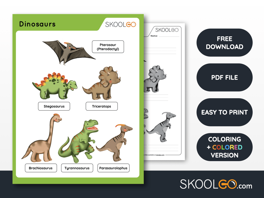 Free Worksheet for Kids - Dinosaurs - SKOOLGO