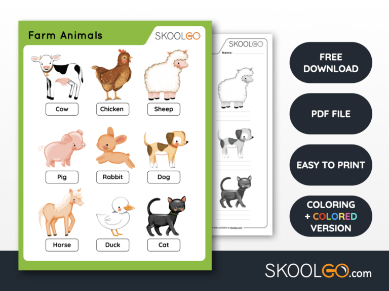Free Worksheet for Kids - Farm Animals - SKOOLGO