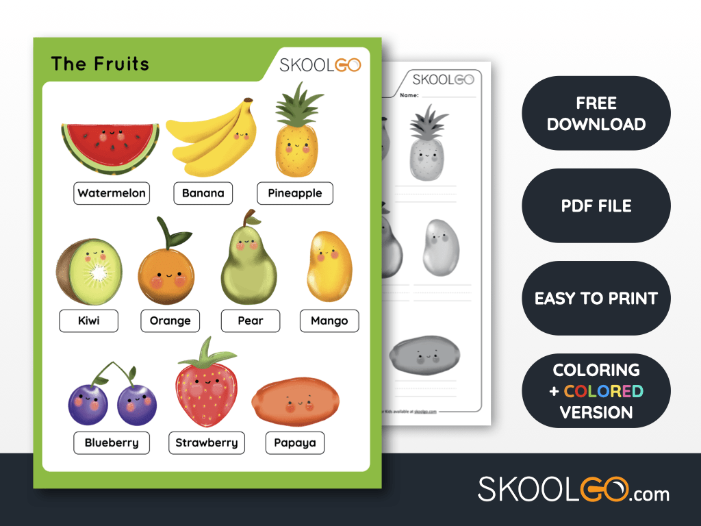 Free Worksheet for Kids - The Fruits - SKOOLGO