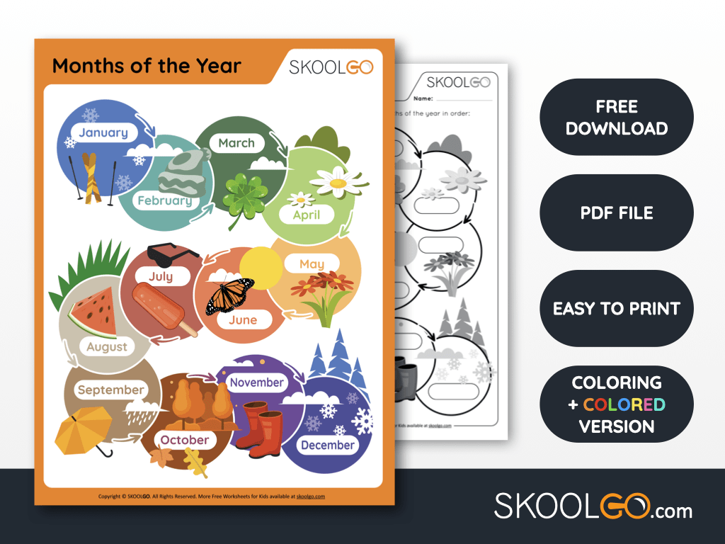 Free Worksheet for Kids - Months of the Year - SKOOLGO