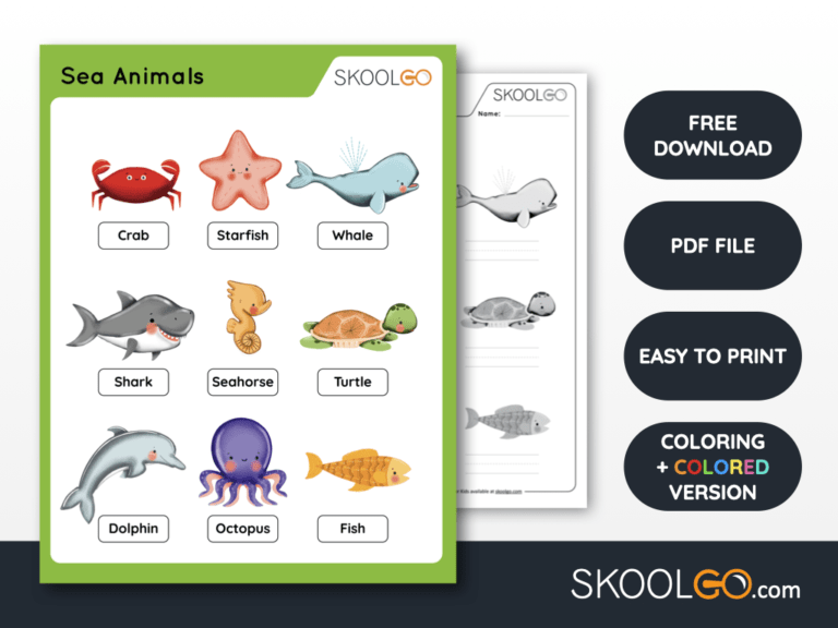 Free Worksheet for Kids - Sea Animals - SKOOLGO