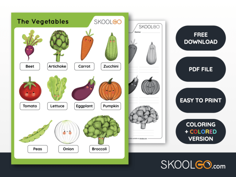 Free Worksheet for Kids - The Vegetables - SKOOLGO