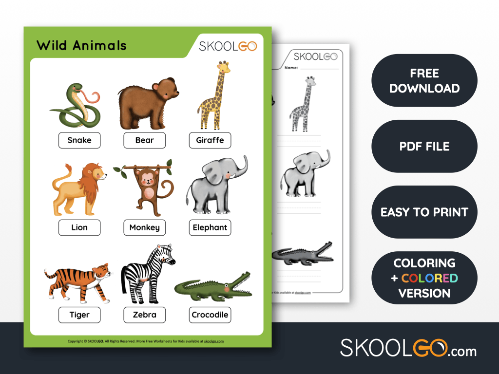 Free Worksheet for Kids - Wild Animals - SKOOLGO