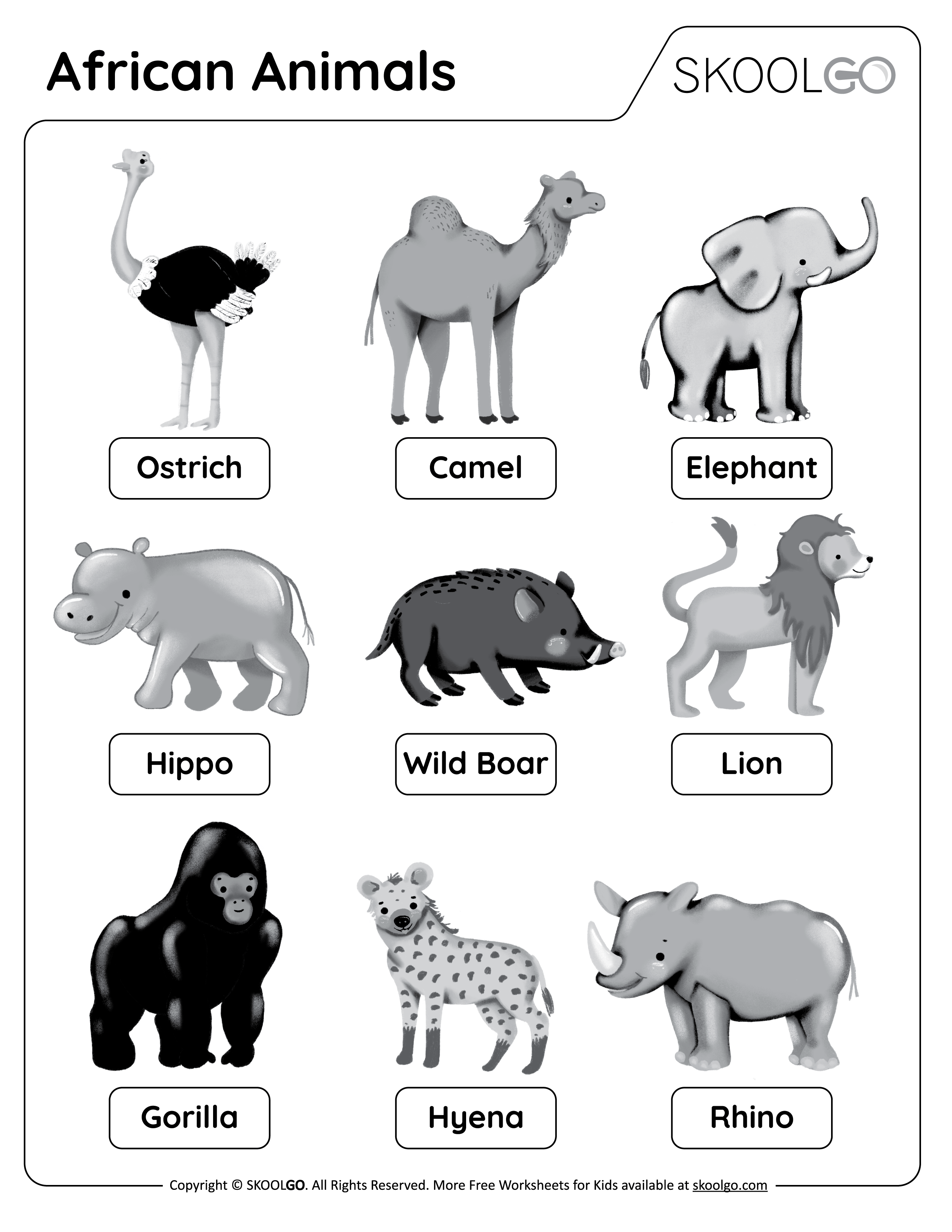 African Animals Free Worksheet SKOOLGO