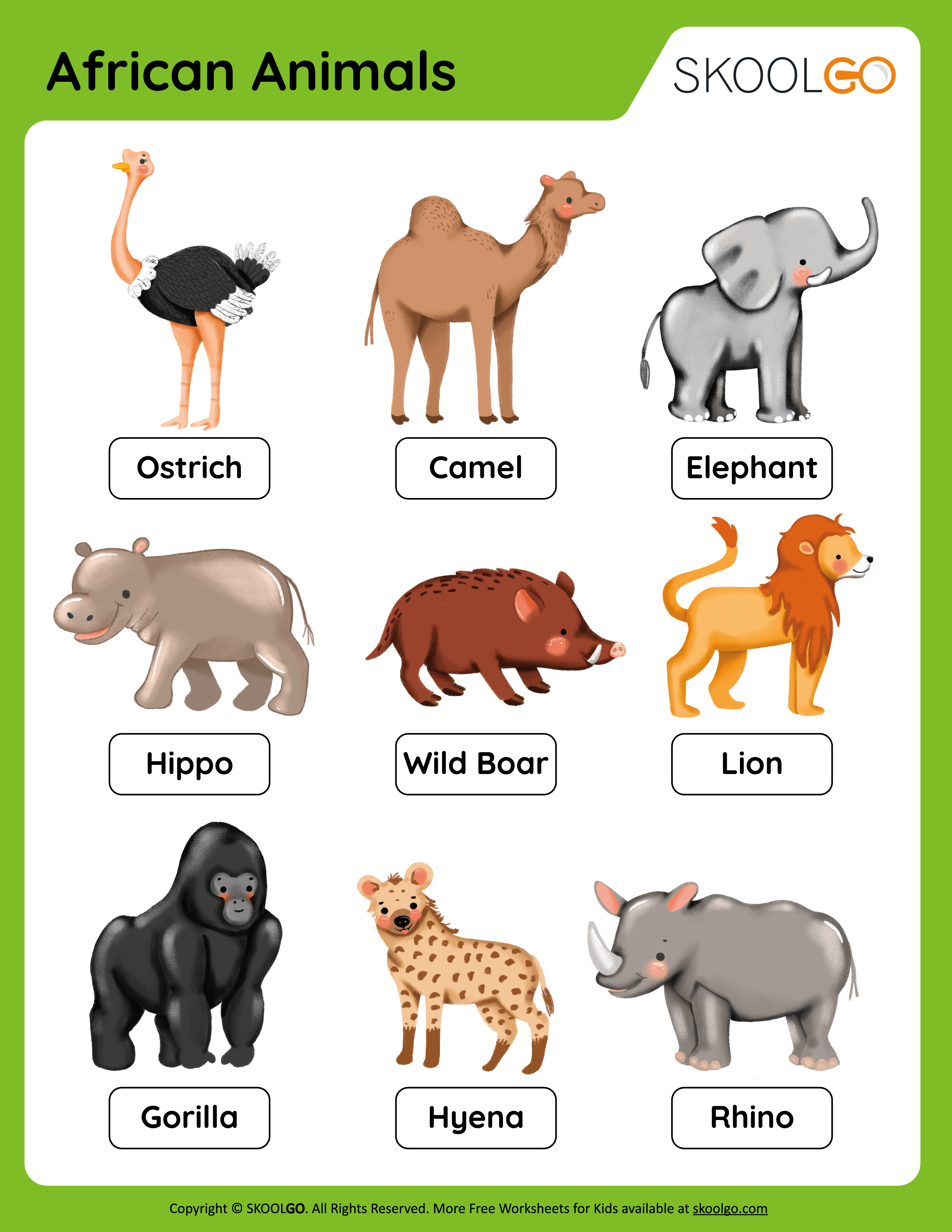 African Animals Free Worksheet SKOOLGO