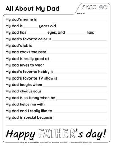 All About My Dad 1 - Free Worksheet for Kids - Black and White