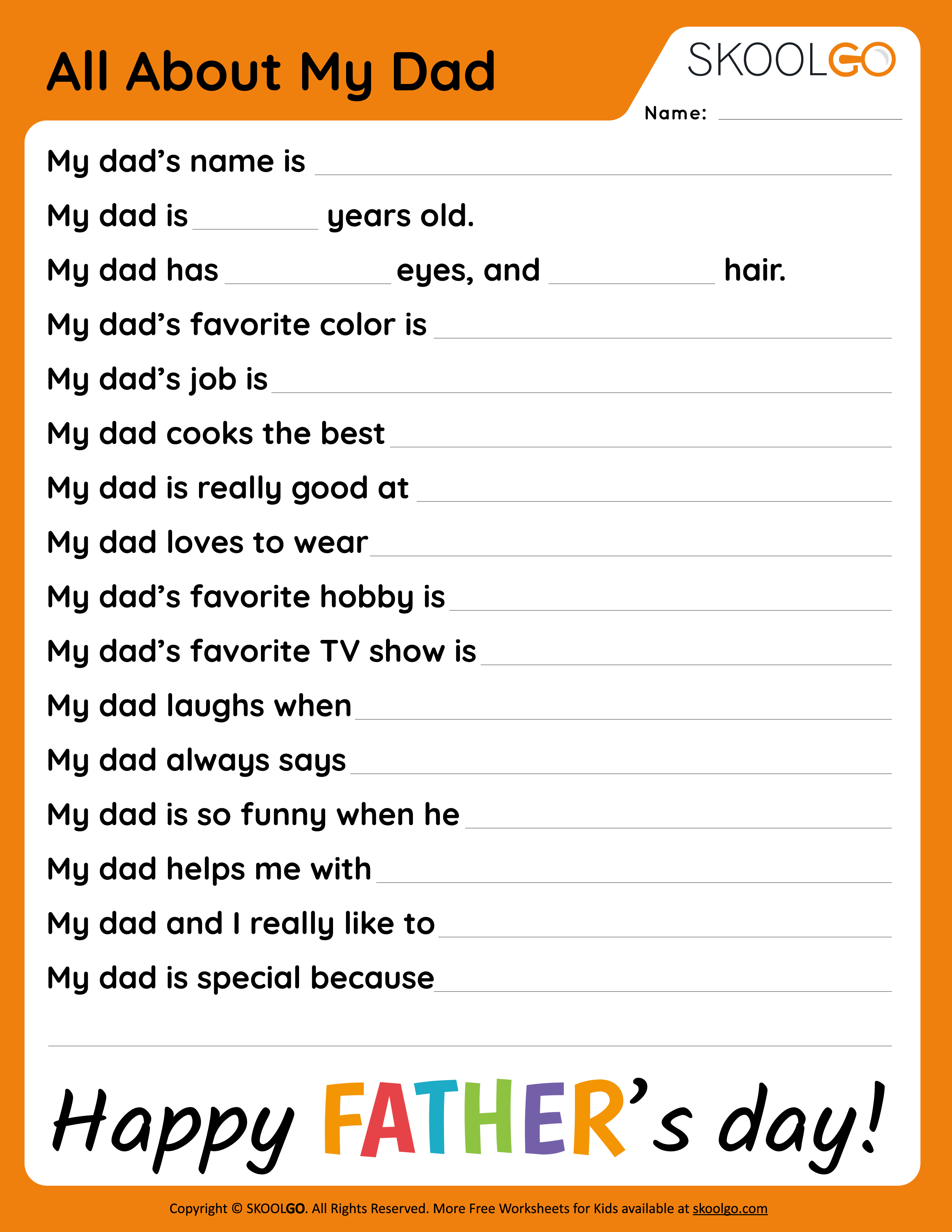 All About My Dad 1 - Free Worksheet for Kids