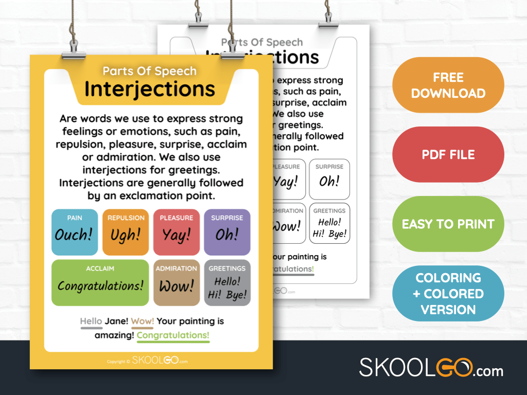Free Classroom Poster - Interjections - SkoolGO