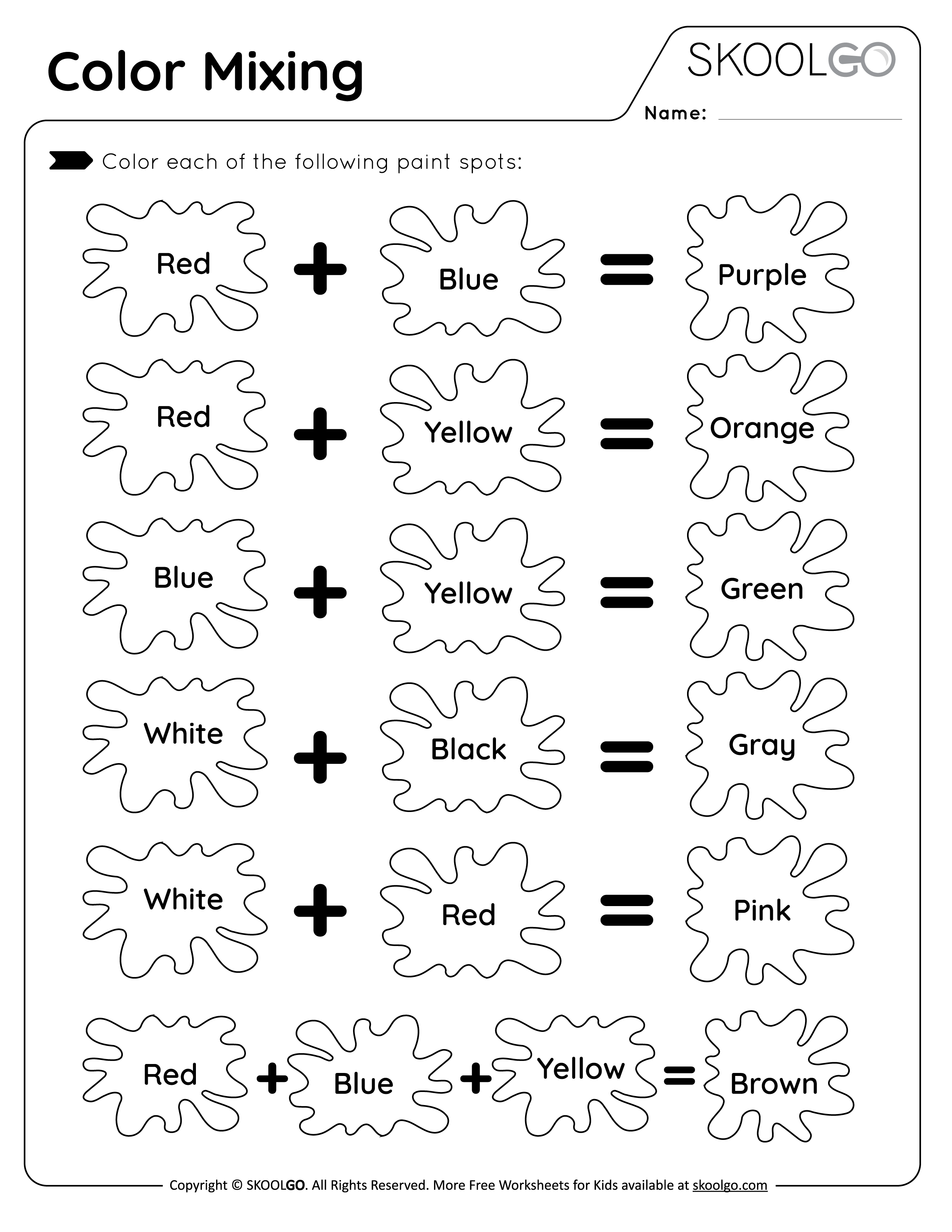 Color Mixing - Free Worksheet for Kids - Black and White