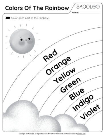 Colors Of The Rainbow - Free Worksheet for Kids - Black and White