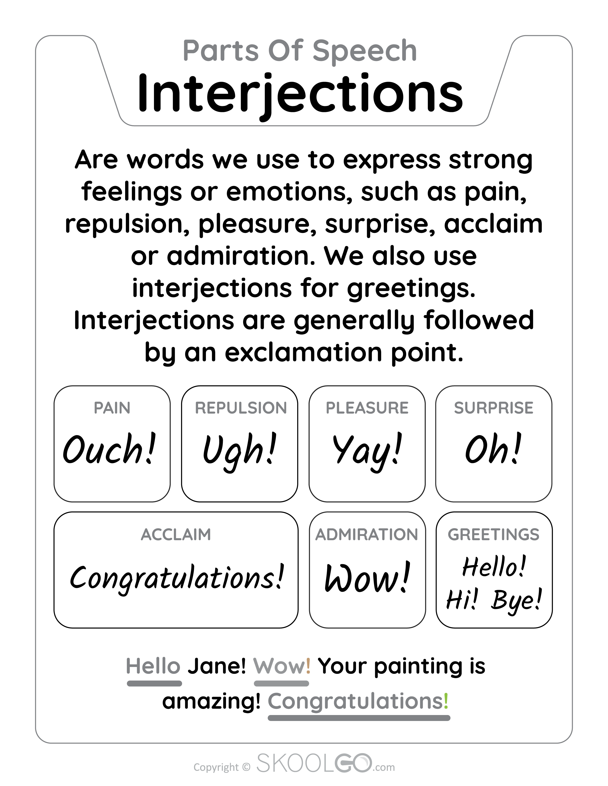 Interjections - Parts Of Speech - Free Learning Classroom Poster